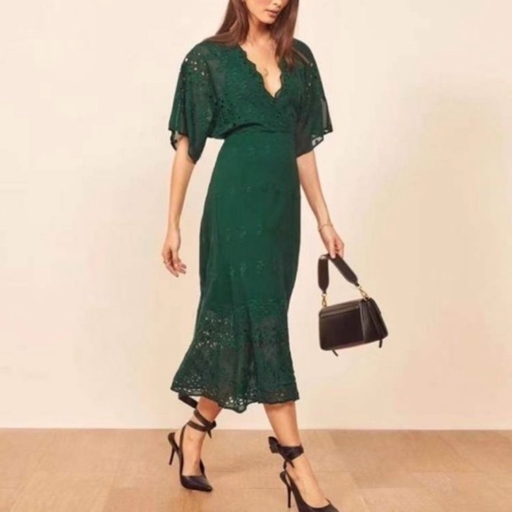 NWT Reformation Libbie Dress in Emerald Green